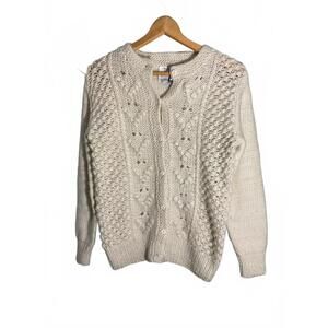 Vintage Stephanie Cozy Knit Cardigan Sweater with Bobbles - Cream Color Size S
